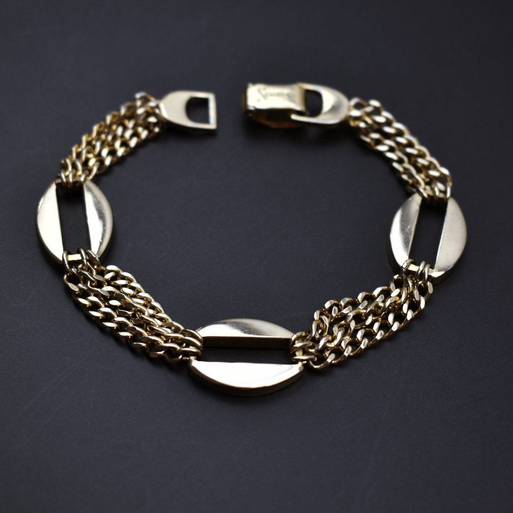 Wide gold link chain bracelet for women, layered chain bracelet, vintage jewelry